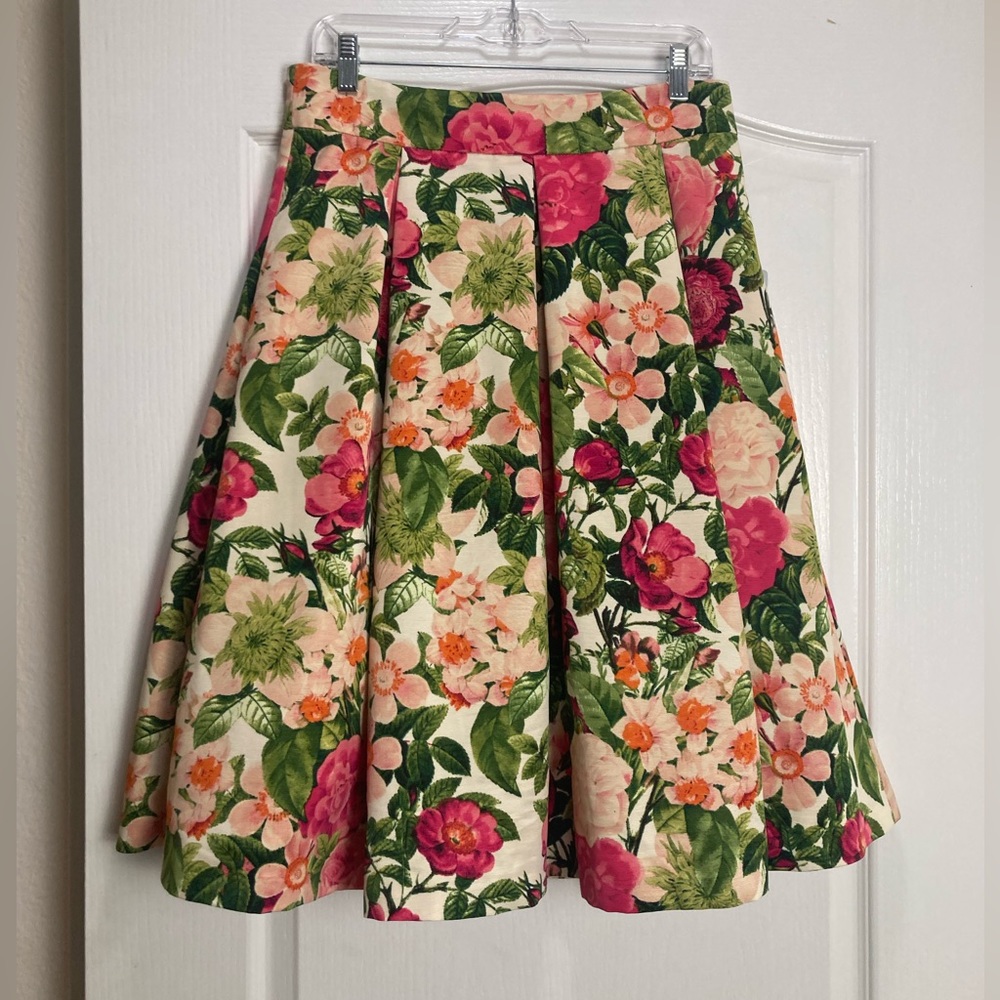 NWT Eliza J Floral Midi Skirt,Size 12,Pink,Green and Cream,Romantic Cottagecore